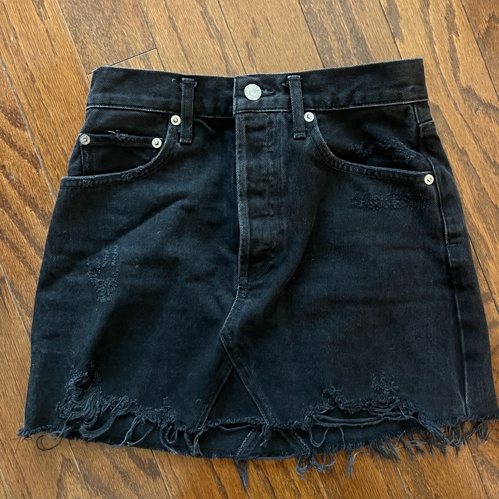 Distressed black denim AGOLDE mini skirt, size 25, high waisted